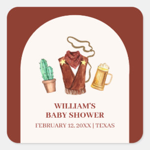 Sticker Carré Rodéo Rustique Cowboy Cactus Baby shower d'arc de 