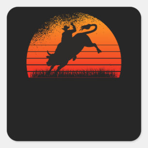 Sticker Carré Rodeo Western Cowboy Wild West Retro Bull