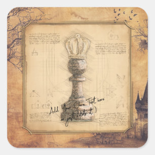 Sticker Carré Roi de pion / Reine Vintage Vieux jeu d'échecs Cad