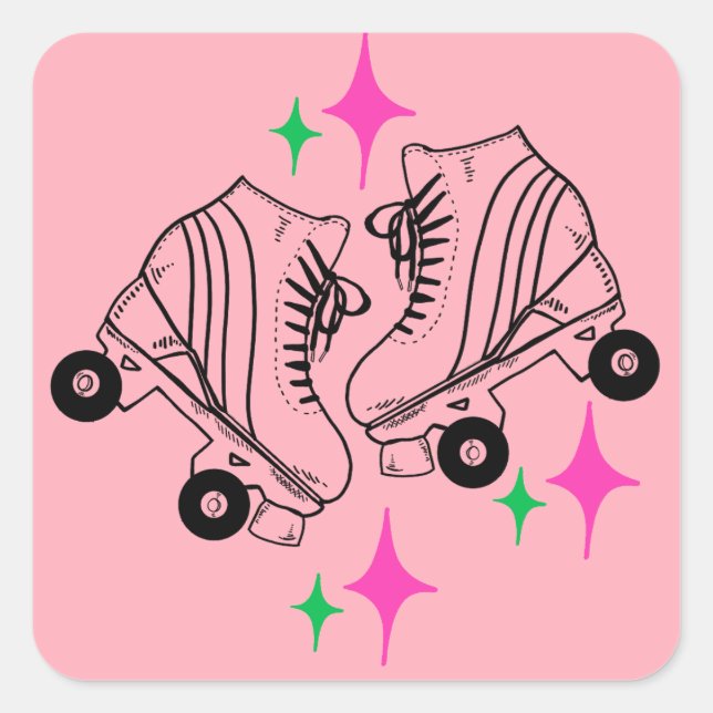 Sticker Carré Roller Skates Derby Patinage rose fête d'anniversa (Devant)