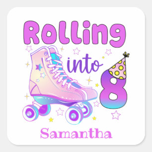 Sticker Carré Rolling In 8 Roller Skater Anniversaire Célébrati