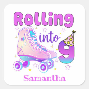 Sticker Carré Rolling In 9 Roller Skater Anniversaire Célébrati