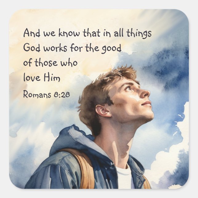 Sticker Carré Romains 8:28 Toutes les choses travaillent ensembl (Devant)