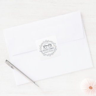 Sticker Carré Romantic Flowers and Reading Glasses Artwork