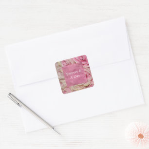 Sticker Carré Romantic Pink Cream Rose Mariage