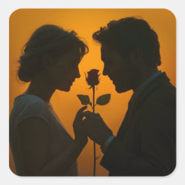 Sticker Carré Romantic Sunset Silhouette
