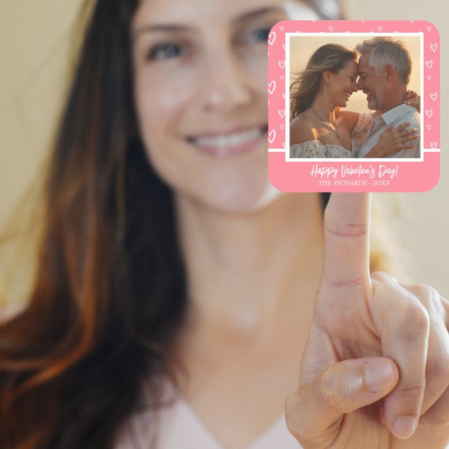 Sticker Carré Romantique Blush Pink Heart Photo (Romantic Blush Pink Heart Photo Square Sticker)