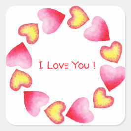 Sticker Carré Romantique Cœur Rouge Mignon Saint-Valentin