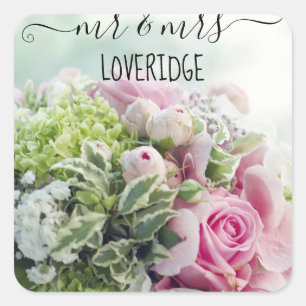Sticker Carré Romantique M. & Mme Pink Rose Rose Rose Floral Mar