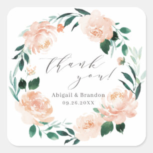 Sticker Carré Romantique pêche floral merci mariage