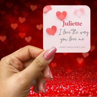 Sticker Carré Romantique rose et coeur rouge Saint Valentin