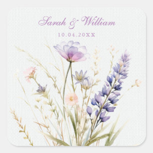 Sticker Carré Romantique violet roux fleurs mariage