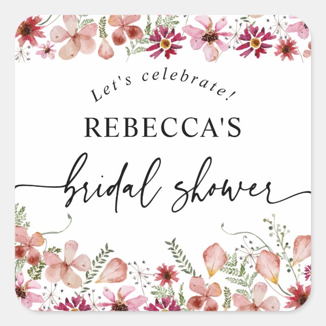 Sticker Carré Rond de Baby Shower Bohème Rose Floral pour la Mar (Devant)