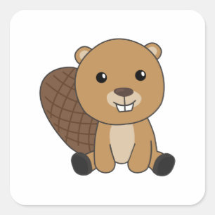 Sticker Carré Rongeurs mignons de castor pour enfants Drôle Cast