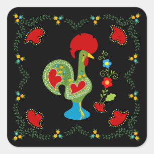 Sticker Carré Rooster portugais de la chance en vert