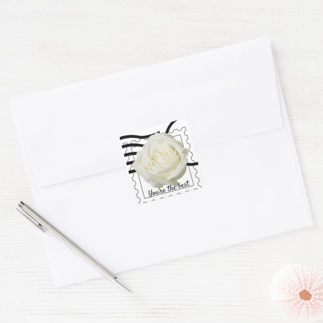 Sticker Carré Rose blanche (Enveloppe)