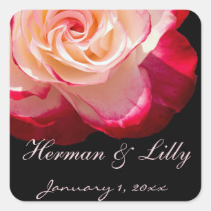 Sticker Carré Rose blanche à pointe rouge Mariage personnalisé