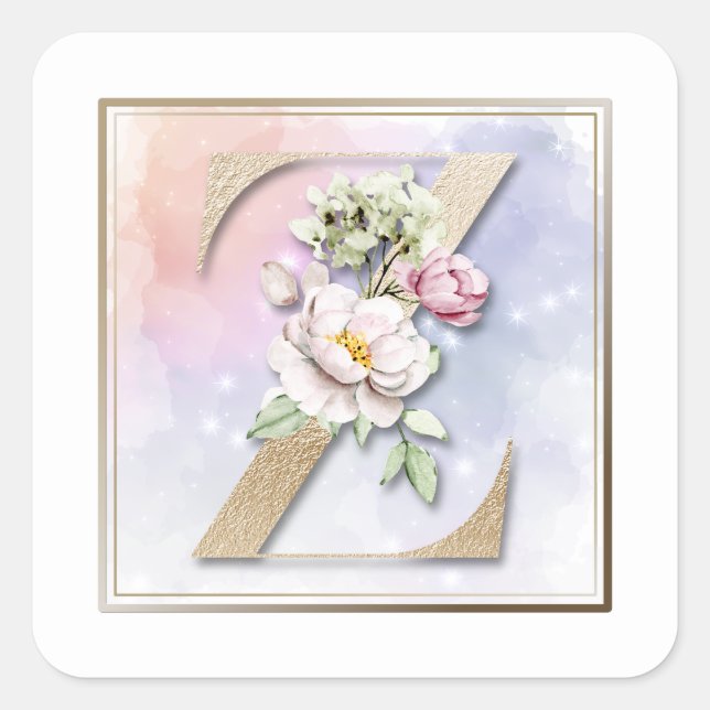 Sticker Carré Rose blanche de monogramme Z (Devant)