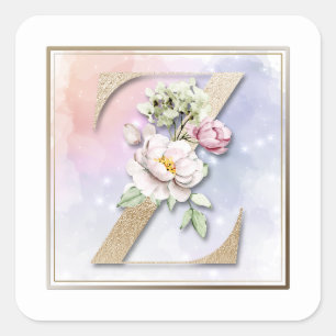Sticker Carré Rose blanche de monogramme Z