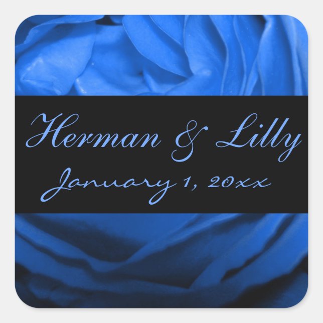 Sticker Carré Rose bleu profond Mariage personnalisé (Devant)