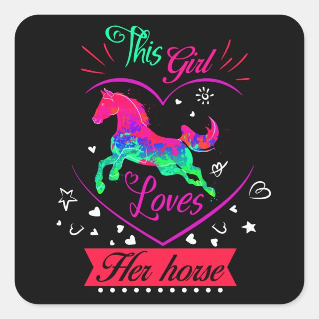Sticker Carré Rose Cette Fille Aime Son Cheval (Devant)