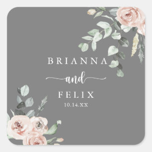 Sticker Carré Rose classique floral gris Mariage Enveloppe Phoqu
