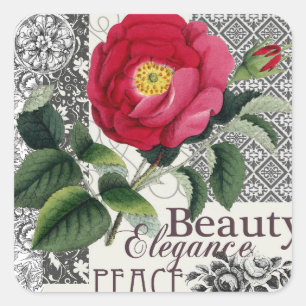 Sticker Carré Rose Damask Joli Floral Antique