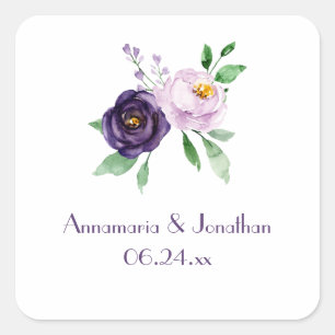 Sticker Carré Rose d'aquarelle violet et lavande Date