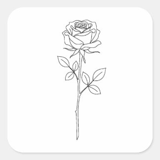 Sticker Carré Rose d'art en ligne minimal élégant