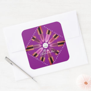 Sticker Carré Rose de maquillage Cosmetica Gold Lipsticks Violet