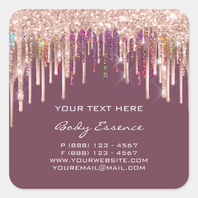 Sticker Carré Rose de maquillage Holographe gouttes (Devant)