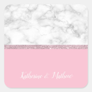 Sticker Carré Rose de marbre blanc de parties scintillantes