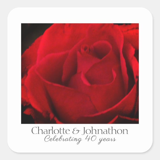 Sticker Carré rose de mariage rubis 40 ans (Devant)