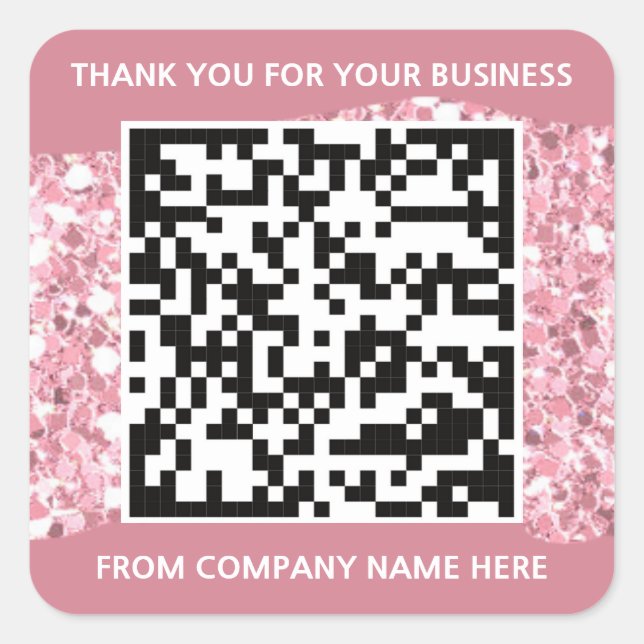 Sticker Carré Rose de Merci de nom QRCode personnalisé (Devant)