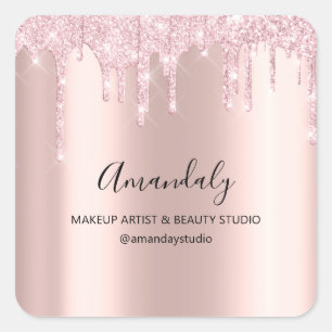 Sticker Carré Rose de Parties scintillant de maquillage Artist S