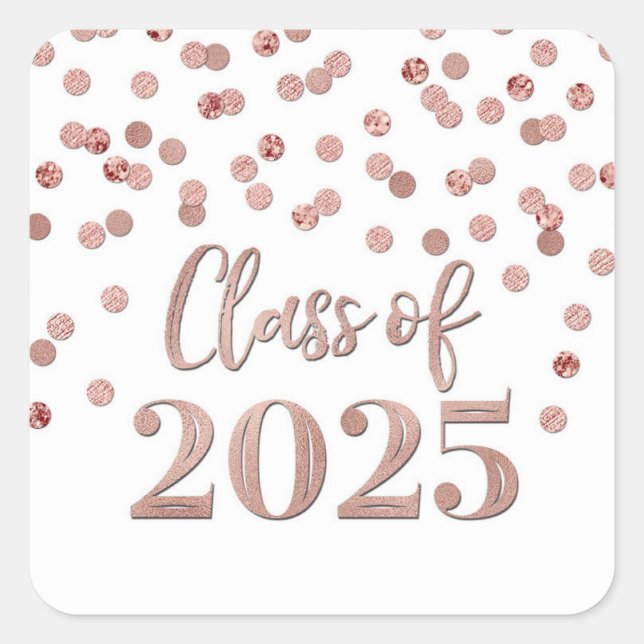 Sticker Carré Rose d'or Confetti Graduation 2025 (Devant)