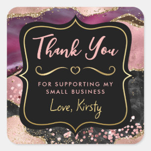 Sticker Carré Rose et Noir Paillettes Agate Petite Entreprise