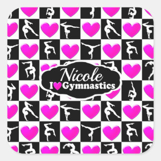 STICKER CARRÉ ROSE ET NOIR PERSONNALISÉ GYMNAST DESIGN