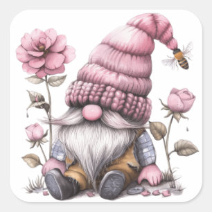 Sticker Carré Rose Floral Gnome