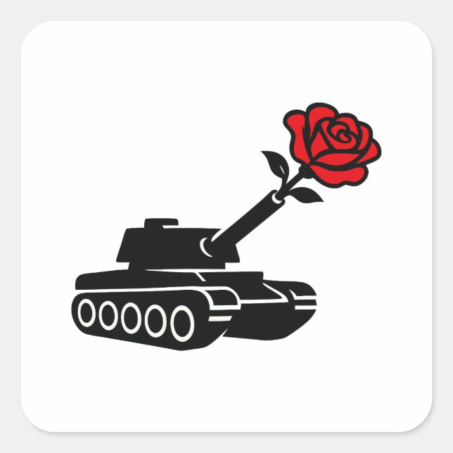 Sticker Carré Rose floral Tank anti-pacifisme de guerre (Devant)