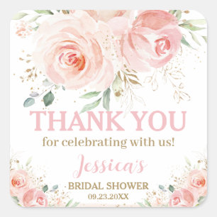 Sticker Carré Rose Foncé Fleurs Bébé Mariage Anniversaire Élégan