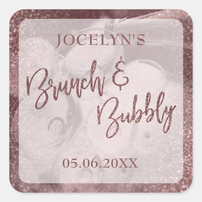 Sticker Carré Rose foncé Parties scintillant or Brunch & Bubbly (Devant)