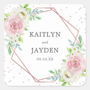 Sticker Carré Rose géométrique chic Gold Foil Mariage floral