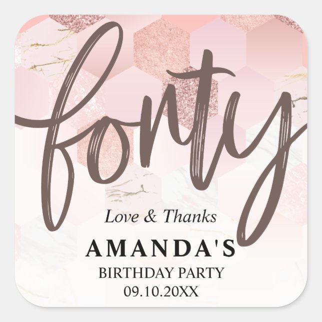 Sticker Carré Rose Gold 40e anniversaire Merci (Devant)