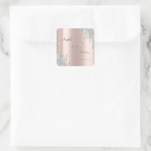 Sticker Carré Rose Gold 80 ans paillettes gouttes d'argent