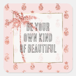 Sticker Carré Rose Gold Blush rose Parties scintillant tropicale