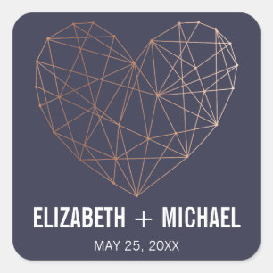 Sticker Carré Rose Gold coeur géométrique personnalisée en faveu