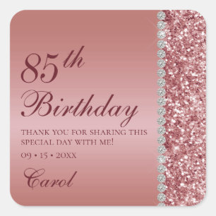 Sticker Carré Rose Gold Élégant Merci pour le 85e Anniversaire
