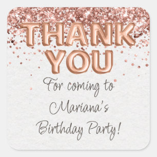 Sticker Carré Rose Gold fête d'anniversaire Faveurs