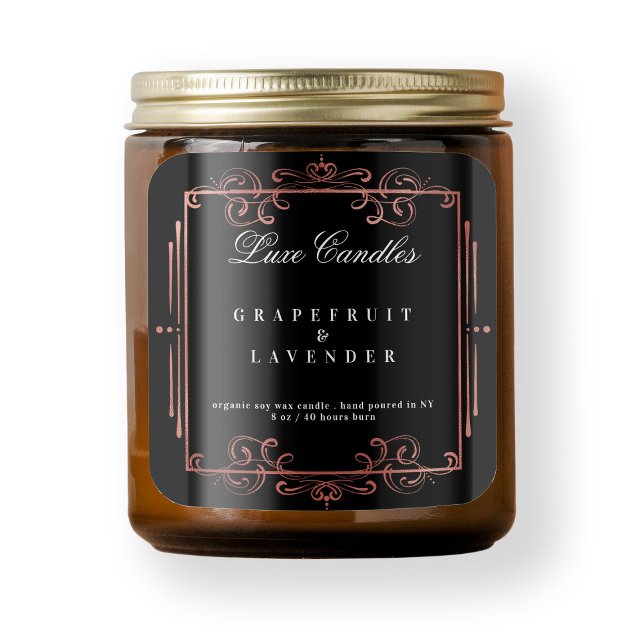 Sticker Carré Rose Gold Frotles Black Candle produit de beauté (Rose Gold Swirls Black Candle Beauty Product Square Sticker)